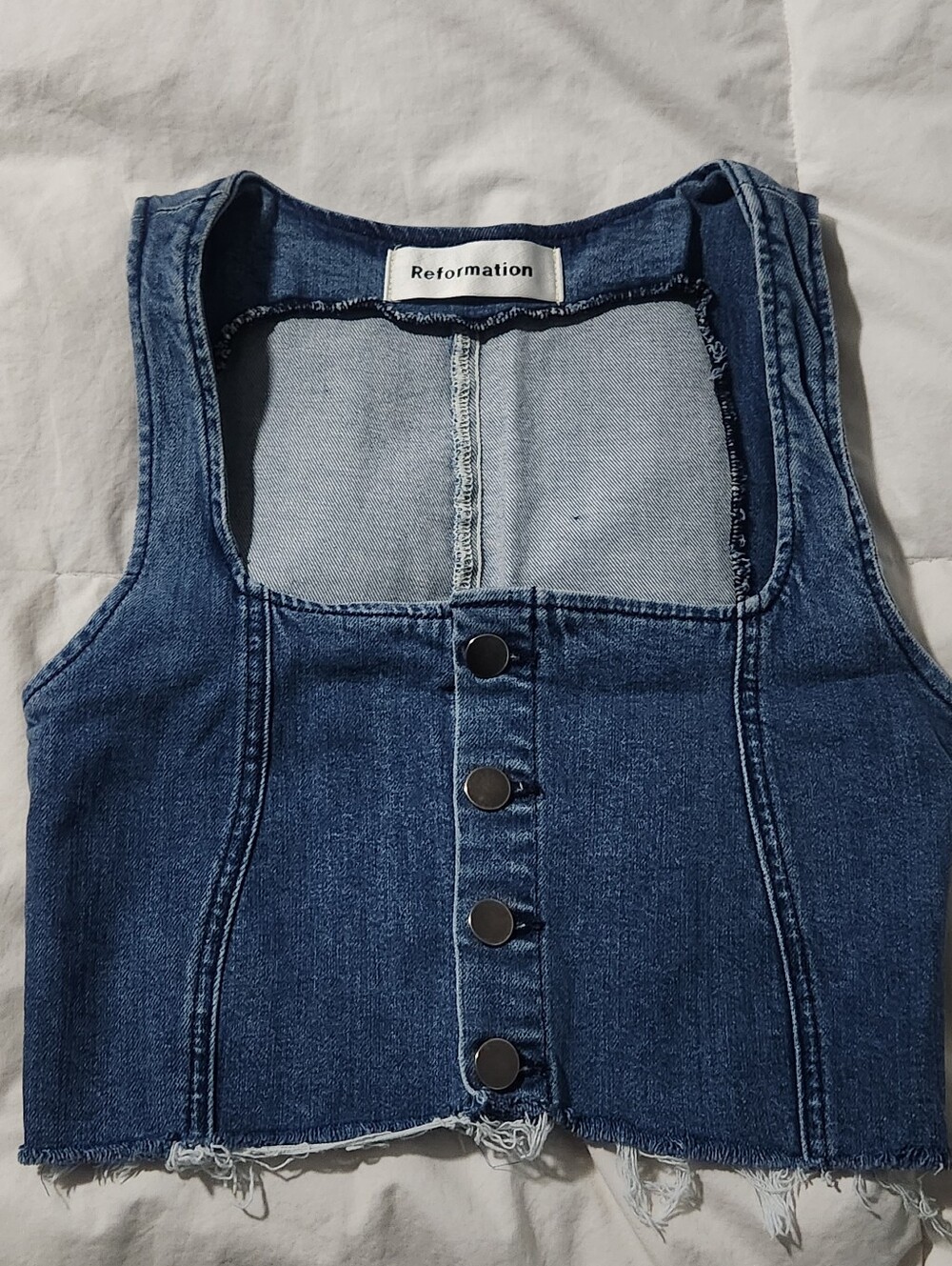 reformation Denim Crop Top Raw Hem Size 0 Festival Concert